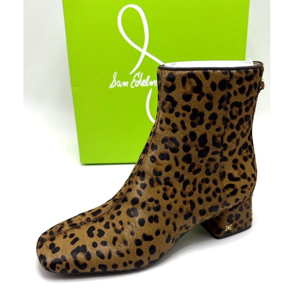 Sam Edelman Paige Leopard Animal Leather Cow Hair Ankle Square Boot Women's 6 M